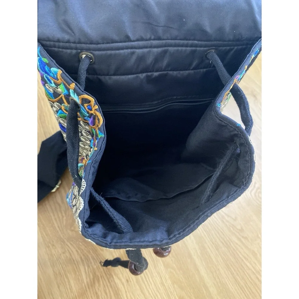 Women's Embroidered Backpack Purse Boho Hippie Canvas Shoulder Bag Adjustable.